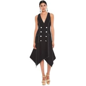 La Maison Talulah Twilight Midi Dress Black & White Contrast Buttons NWOT